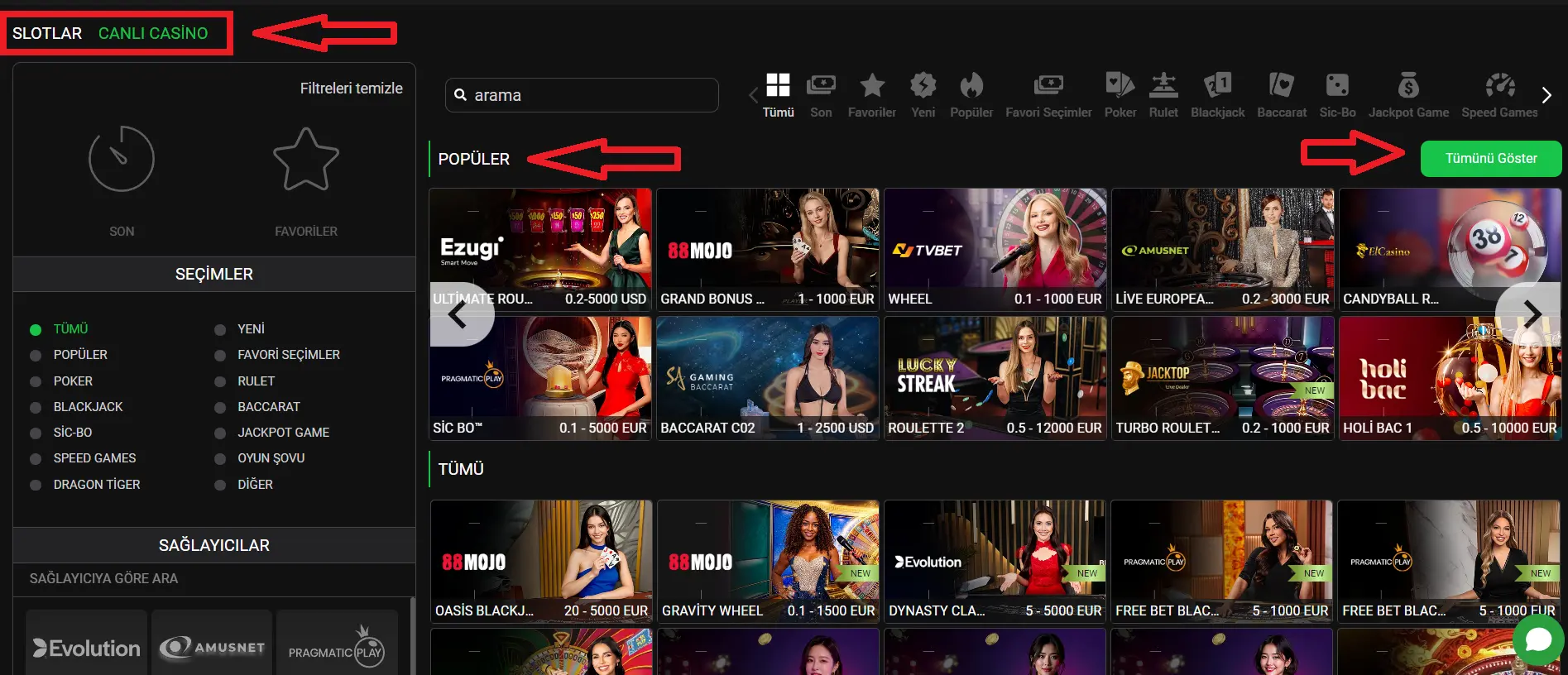 Slotlar ve Canlı Casino Oyunları Slotlar ve Canlı Casino Oyunları