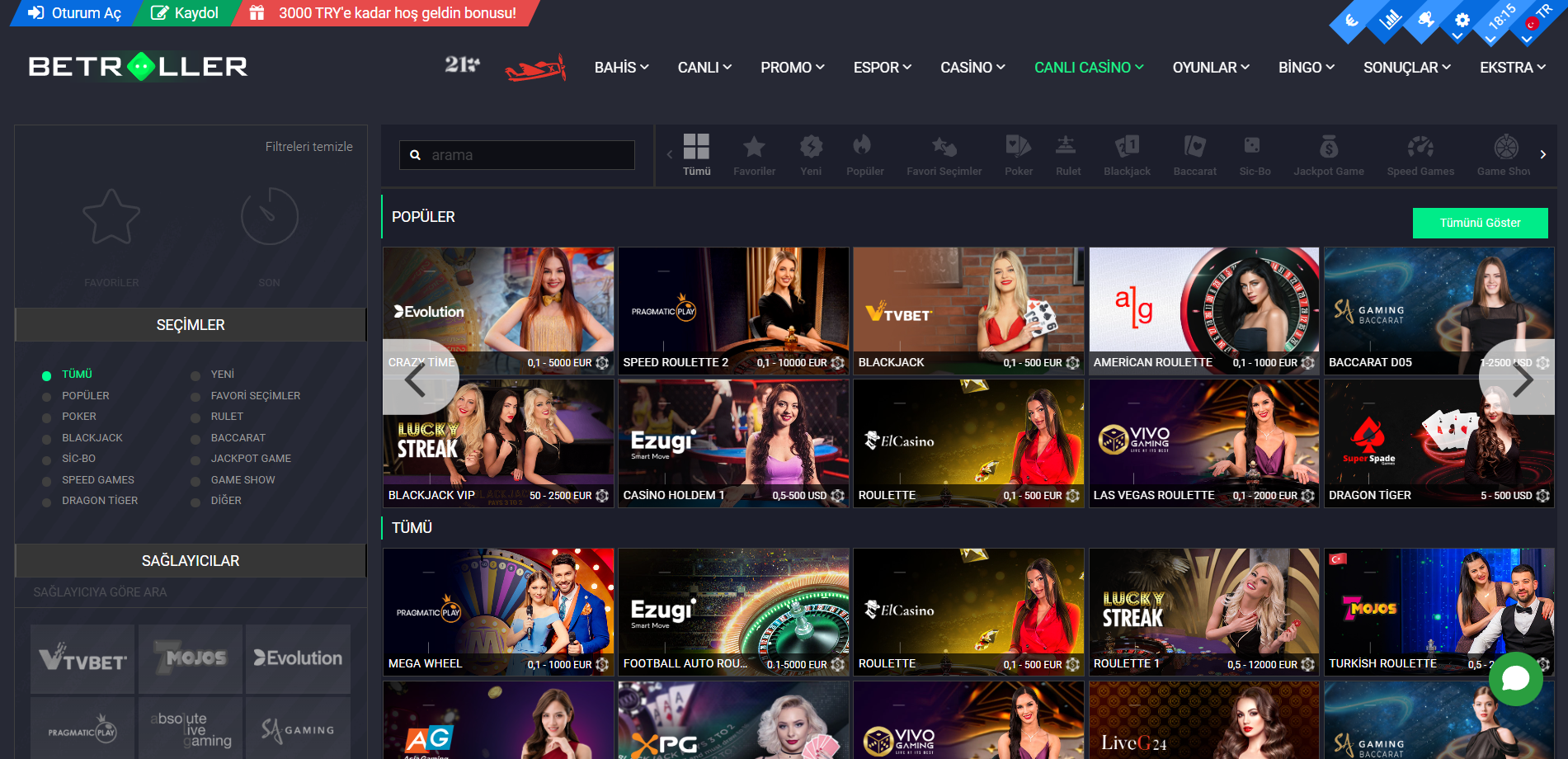 Slotlar ve Canlı Casino Oyunları